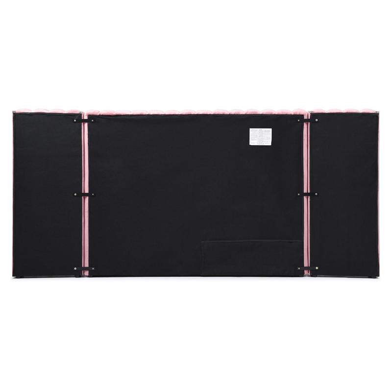 Pemberly Row Velvet Upholstered Queen Platform Bed with Wings in Pink