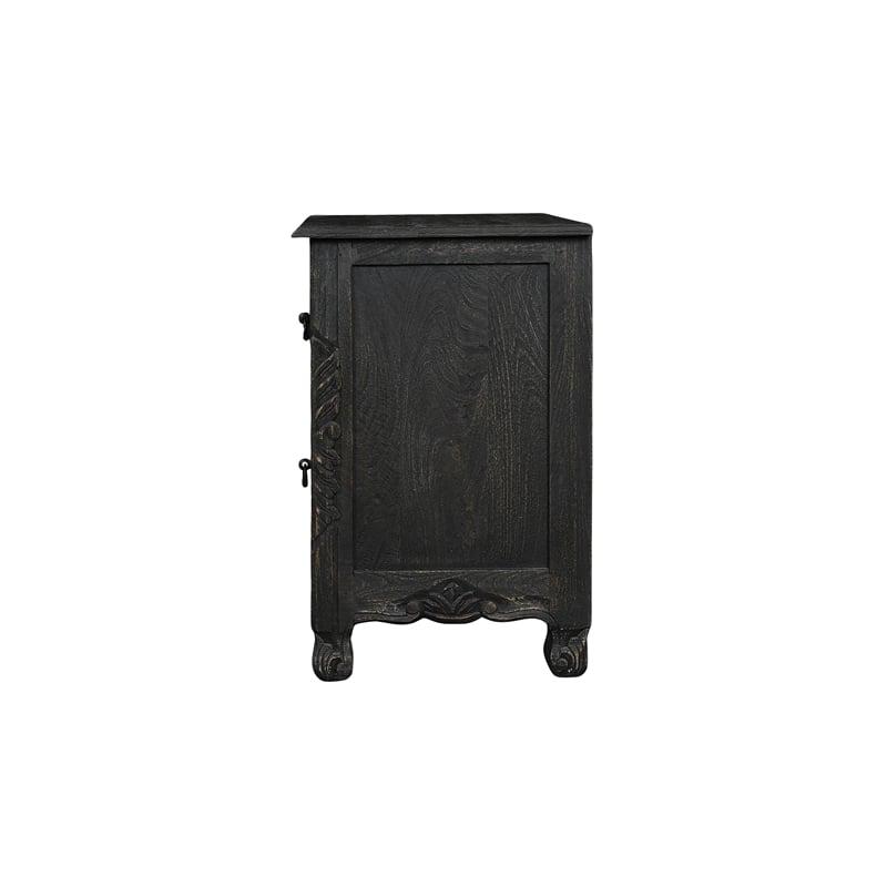 Pemberly Row 2-Drawer Floral Carved Solid Wood Nightstand in Black