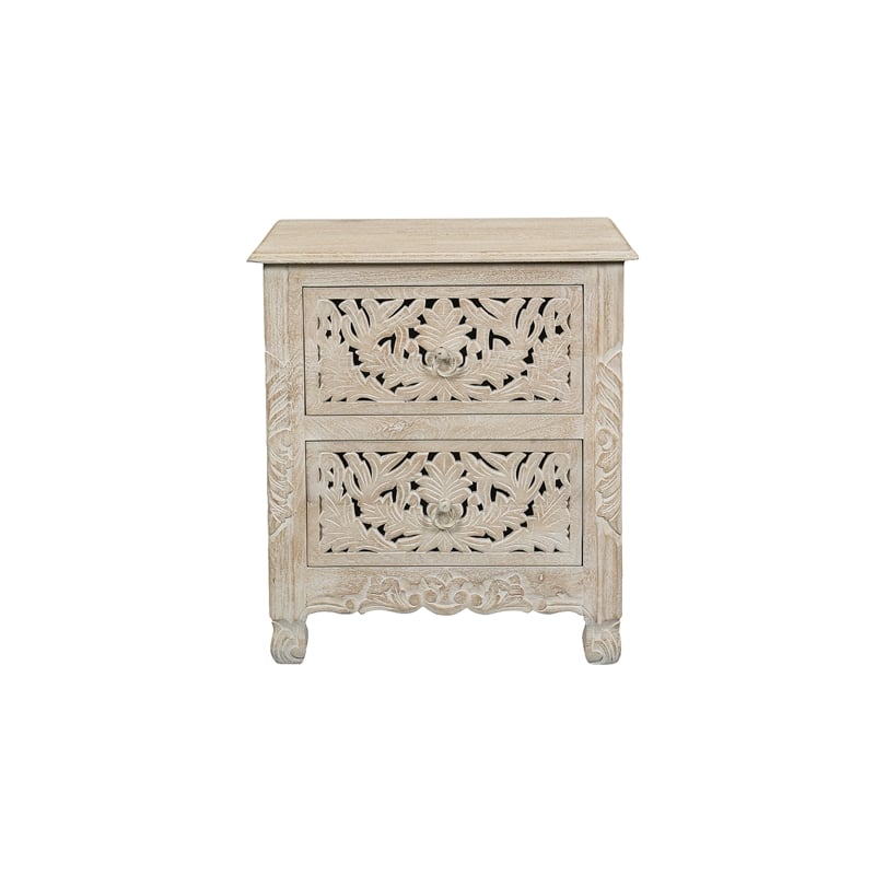 Pemberly Row Farmhouse 2-Drawer Solid Wood Nightstand in Weathered White