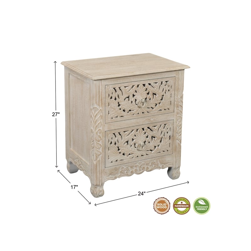 Pemberly Row Farmhouse 2-Drawer Solid Wood Nightstand in Weathered White
