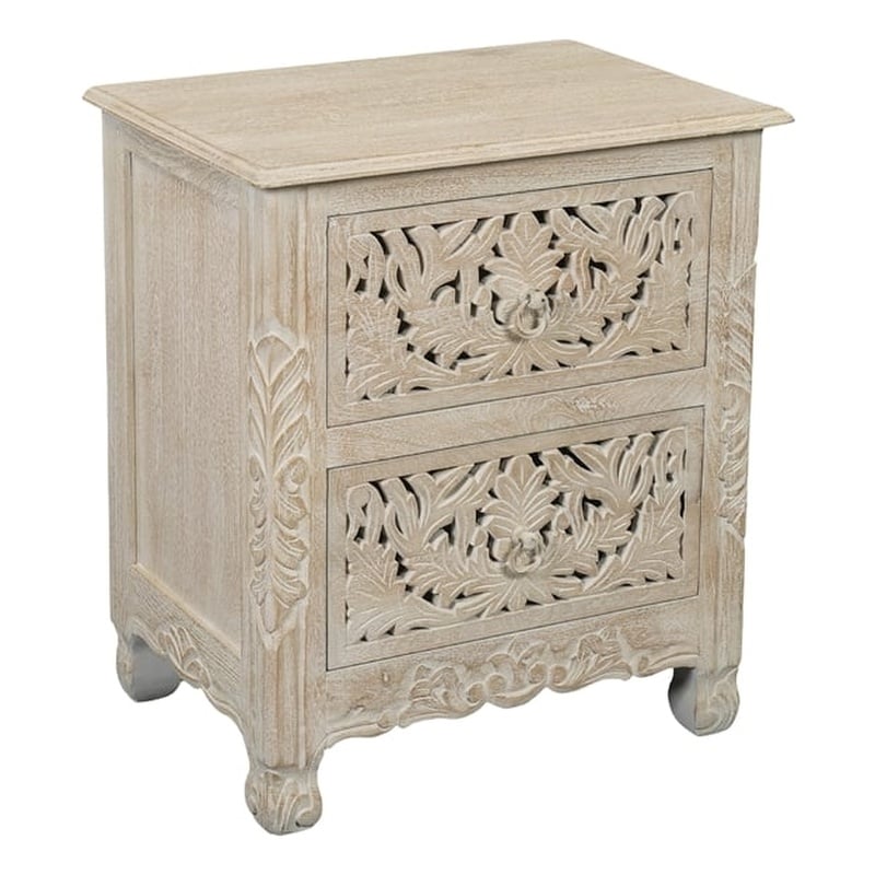 Pemberly Row Farmhouse 2-Drawer Solid Wood Nightstand in Weathered White