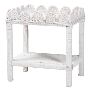 Pemberly Row Sumana Natural Rattan 2-Tier Side Table with Scalloped Top