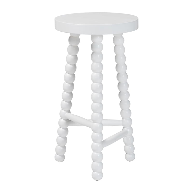 Pemberly Row Acacia Bobbin Counter Stool with Backless Round Seat in White