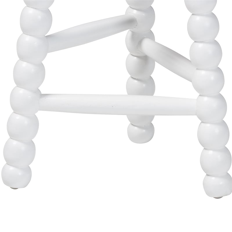 Pemberly Row Acacia Bobbin Counter Stool with Backless Round Seat in White