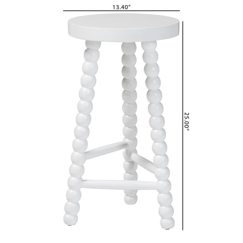 Pemberly Row Acacia Bobbin Counter Stool with Backless Round Seat in White