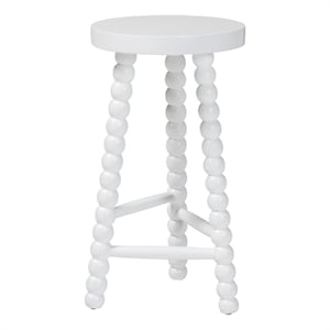 Pemberly Row Acacia Bobbin Counter Stool with Backless Round Seat in White