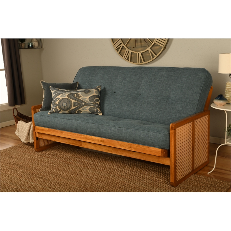 Pemberly Row Westport Full-Size Wood Futon and Aqua Coil Mattress