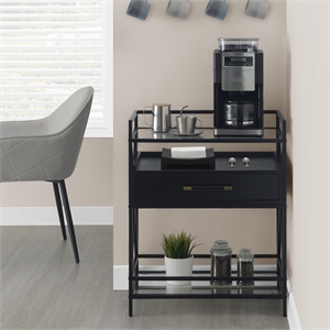 Pemberly Row Serving Bar in Black Wood Finish with Metal Frame