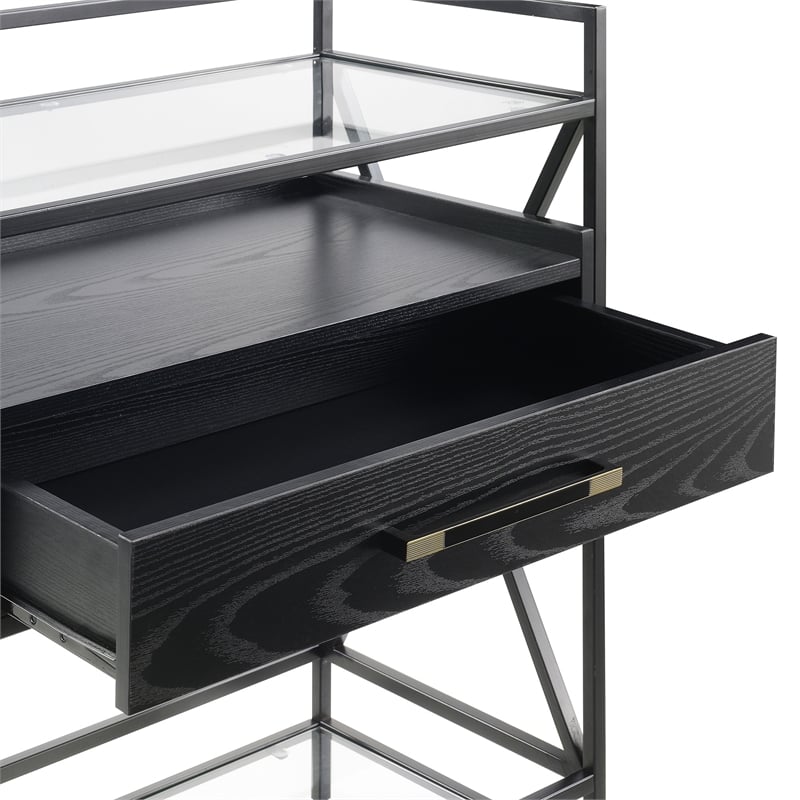 Pemberly Row Serving Bar in Black Wood Finish with Metal Frame