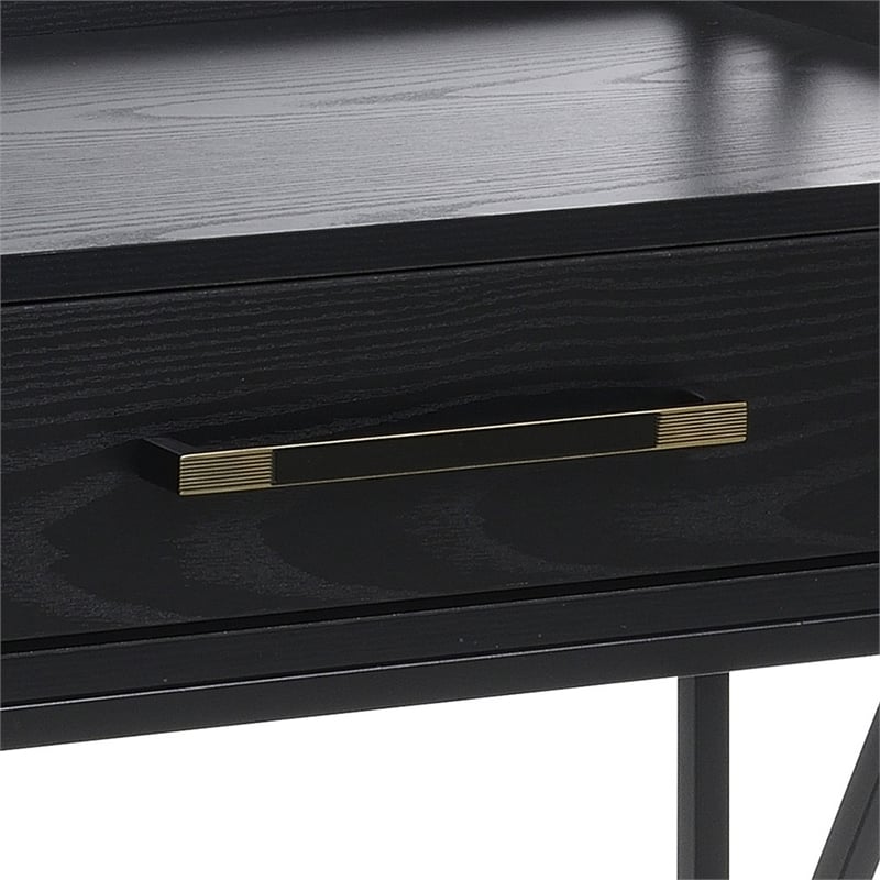 Pemberly Row Serving Bar in Black Wood Finish with Metal Frame