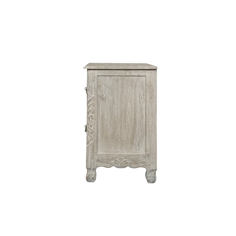 Pemberly Row Monte 2-Drawer Floral Carved Wood Nightstand in Gray