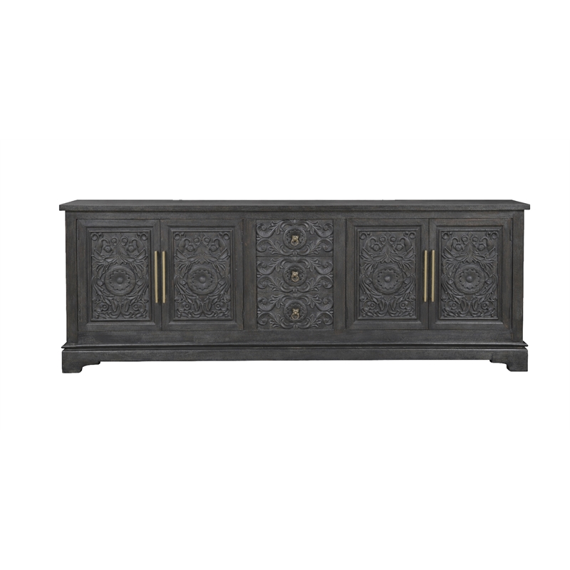 Pemberly Row Isabella 3-Drawer 4-Door Solid Wood Sideboard in Black