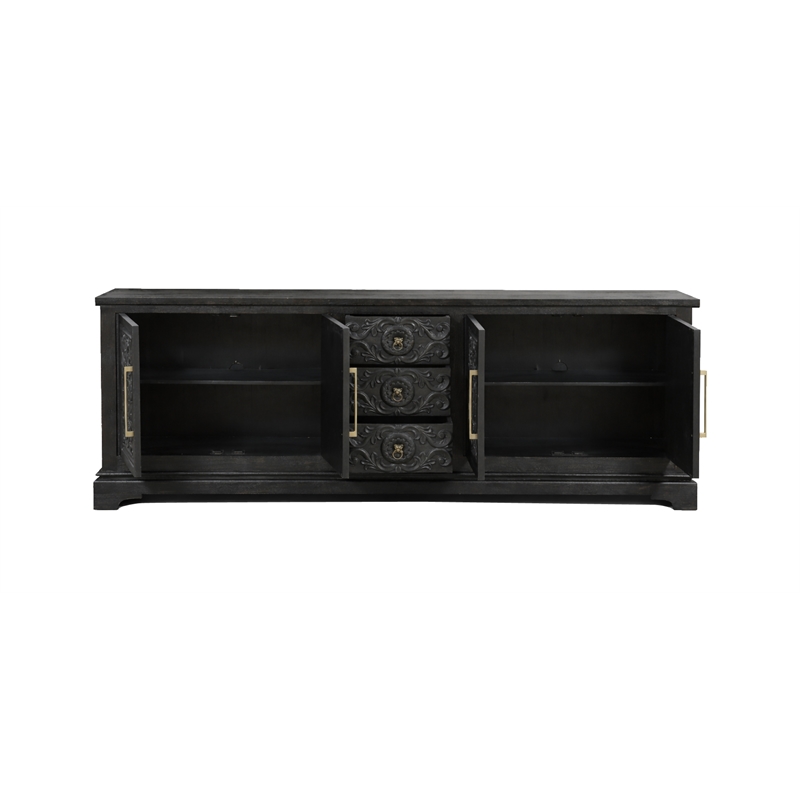 Pemberly Row Isabella 3-Drawer 4-Door Solid Wood Sideboard in Black