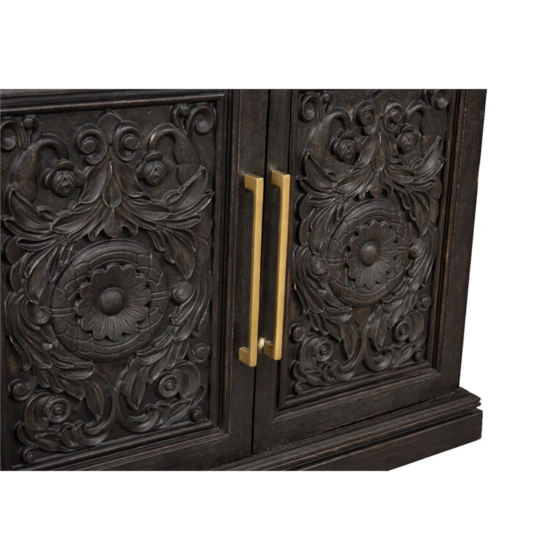 Pemberly Row Isabella 3-Drawer 4-Door Solid Wood Sideboard in Black