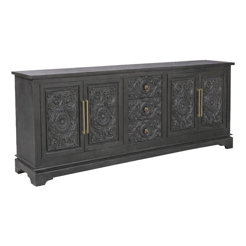 Pemberly Row Isabella 3-Drawer 4-Door Solid Wood Sideboard in Black