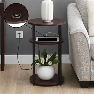 Pemberly Row Three-Tier End Table with USB Ports in Espresso Finish