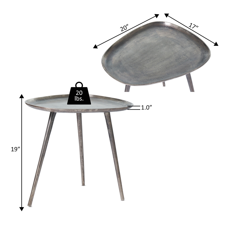Pemberly Row Metal End Table in Silver Finish with Triangular Top
