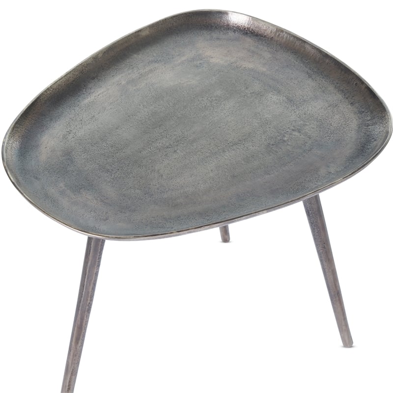 Pemberly Row Metal End Table in Silver Finish with Triangular Top