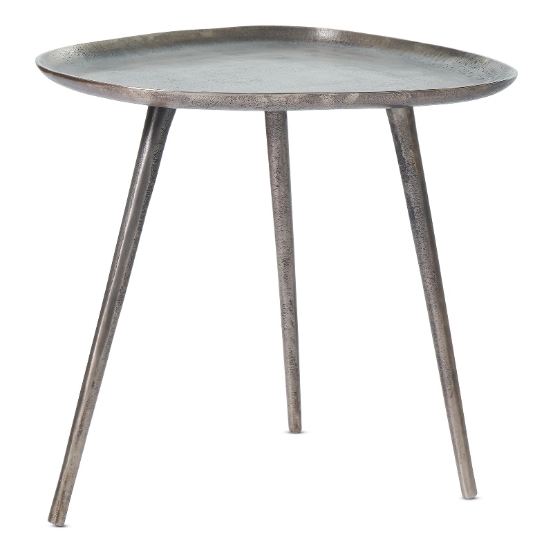 Pemberly Row Metal End Table in Silver Finish with Triangular Top