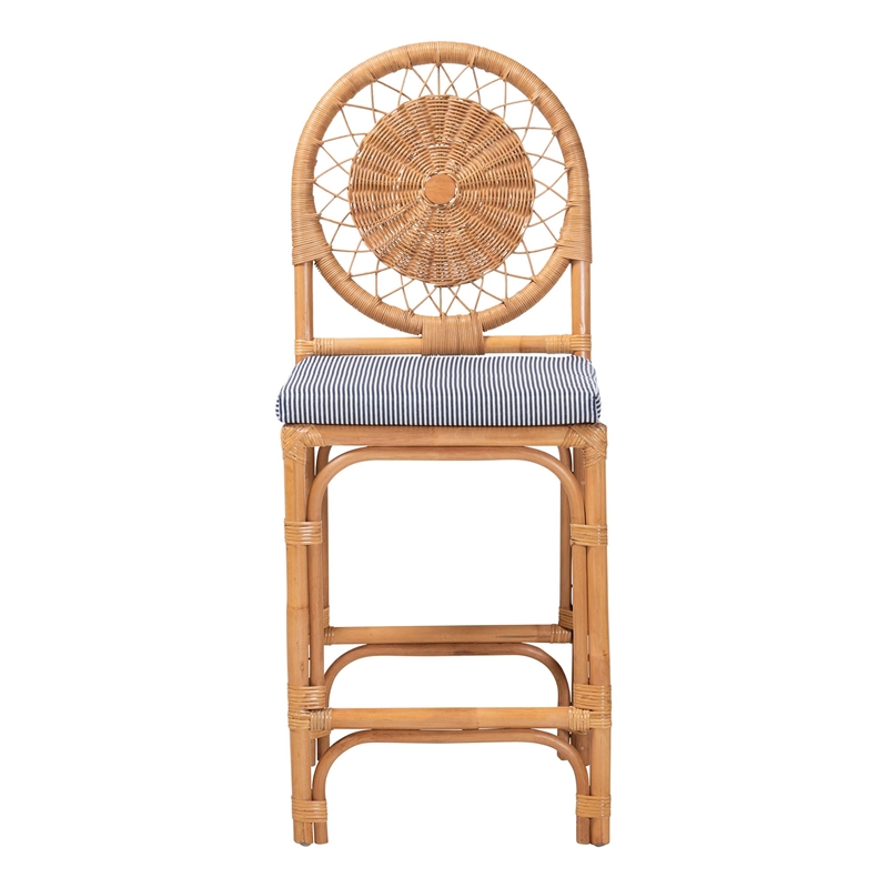 Pemberly Row Natural Rattan Counter Stool with Cushion