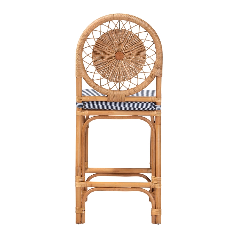 Pemberly Row Natural Rattan Counter Stool with Cushion