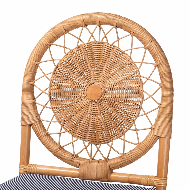 Pemberly Row Natural Rattan Counter Stool with Cushion