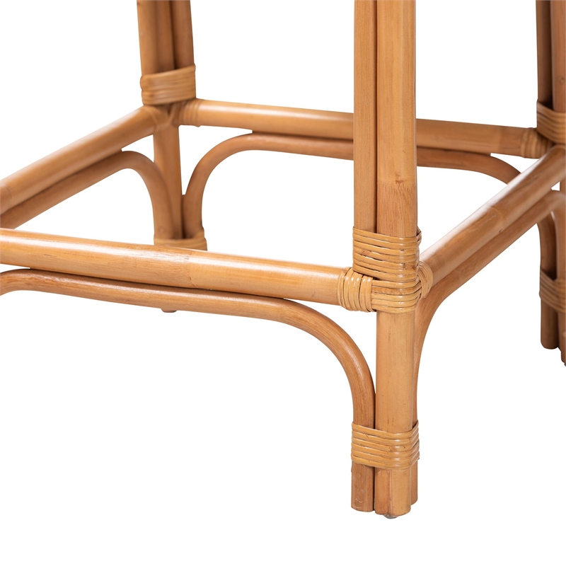 Pemberly Row Natural Rattan Counter Stool with Cushion