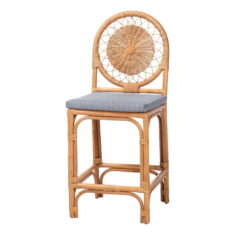 Pemberly Row Natural Rattan Counter Stool with Cushion