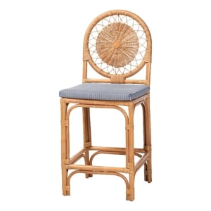 Pemberly Row Natural Rattan Counter Stool with Cushion