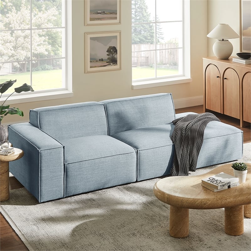 Pemberly Row 2-Piece Modular Loveseat in Sky with Performance Fabric Upholstery