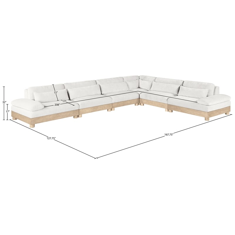 Pemberly Row Chenille Fabric 6-Piece Modular Sectional in Cream