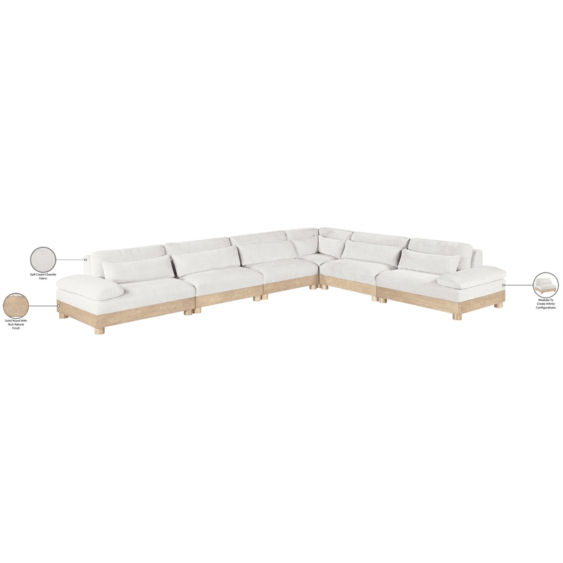 Pemberly Row Chenille Fabric 6-Piece Modular Sectional in Cream