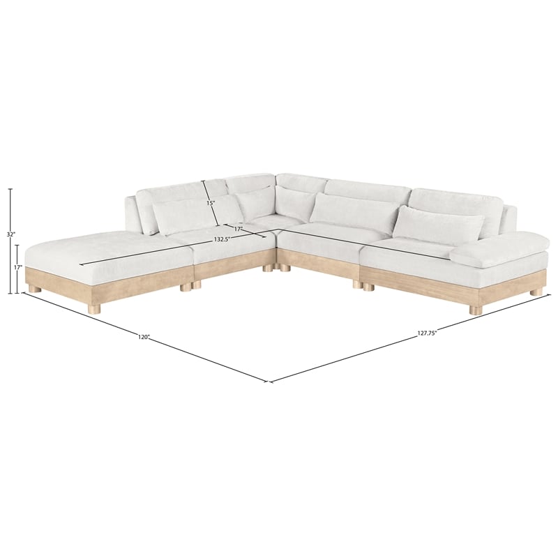 Pemberly Row Chenille Fabric 5-Piece Modular Sectional in Cream