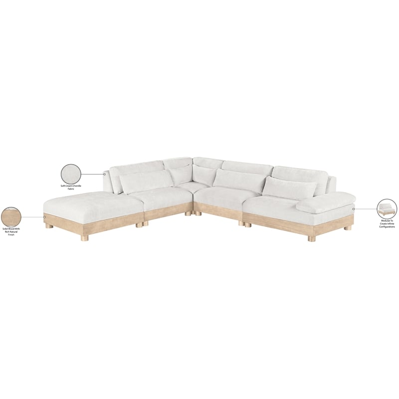 Pemberly Row Chenille Fabric 5-Piece Modular Sectional in Cream