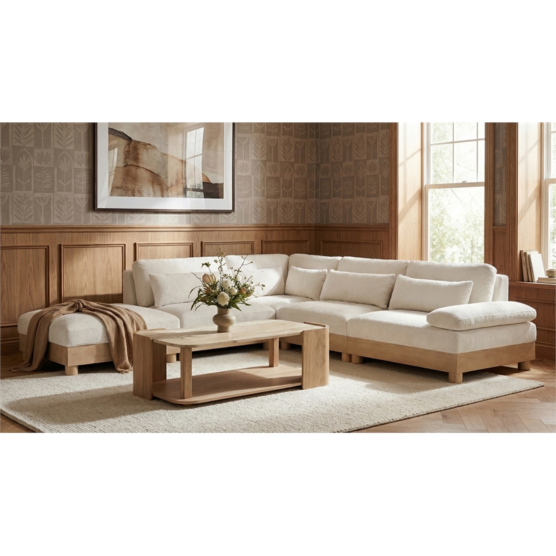 Pemberly Row Chenille Fabric 5-Piece Modular Sectional in Cream