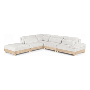 Pemberly Row Chenille Fabric 5-Piece Modular Sectional in Cream
