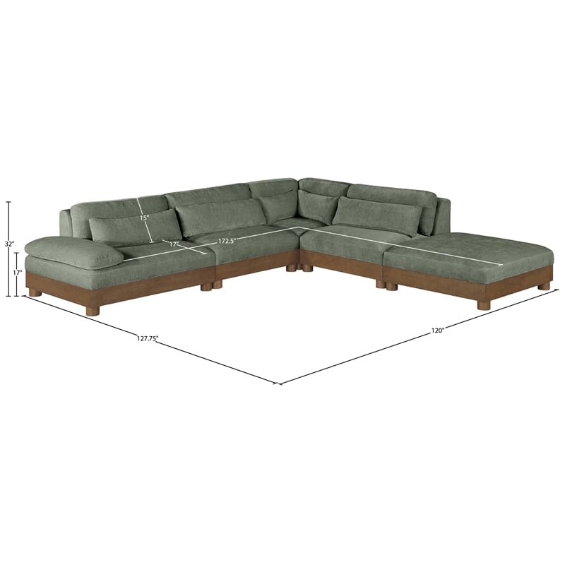 Pemberly Row Chenille Fabric 5-Piece Modular Sectional in Green