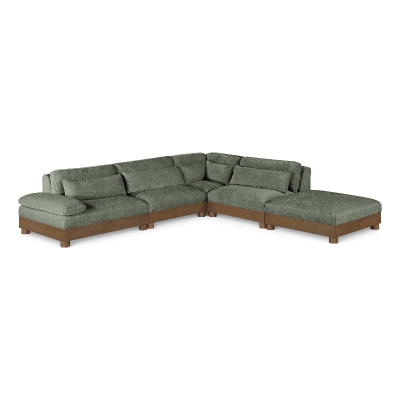 Pemberly Row Chenille Fabric 5-Piece Modular Sectional in Green