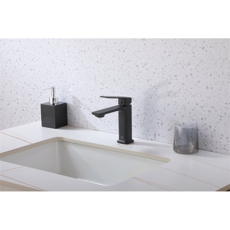 Pemberly Row Brass Single Hole Bathroom Faucet in Matte Black