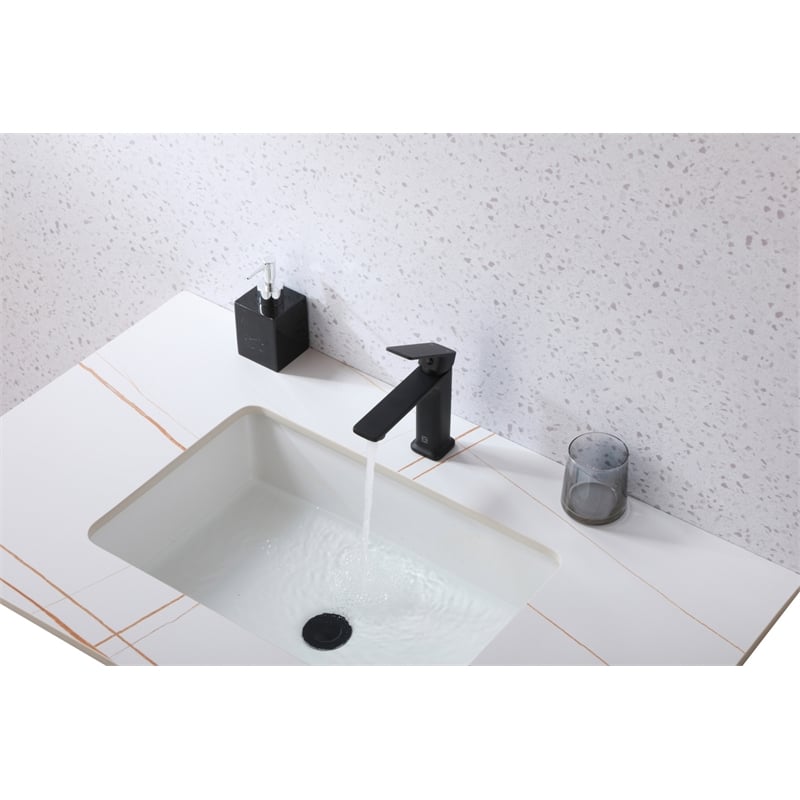 Pemberly Row Brass Single Hole Bathroom Faucet in Matte Black