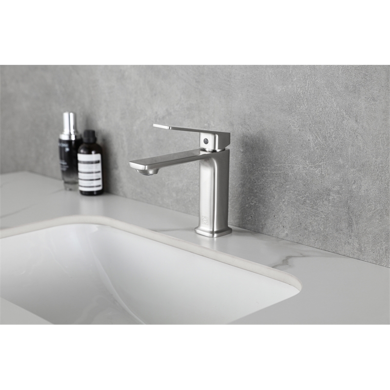 Pemberly Row Brass Single Hole Bathroom Faucet in Brushed Nickel