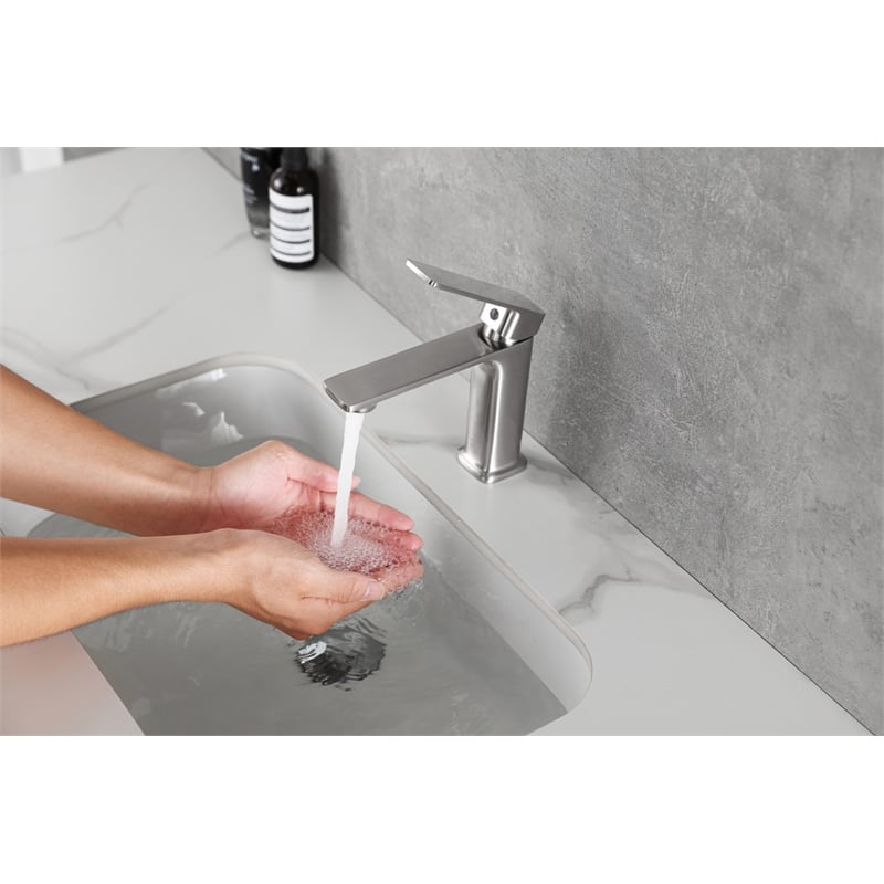 Pemberly Row Brass Single Hole Bathroom Faucet in Brushed Nickel