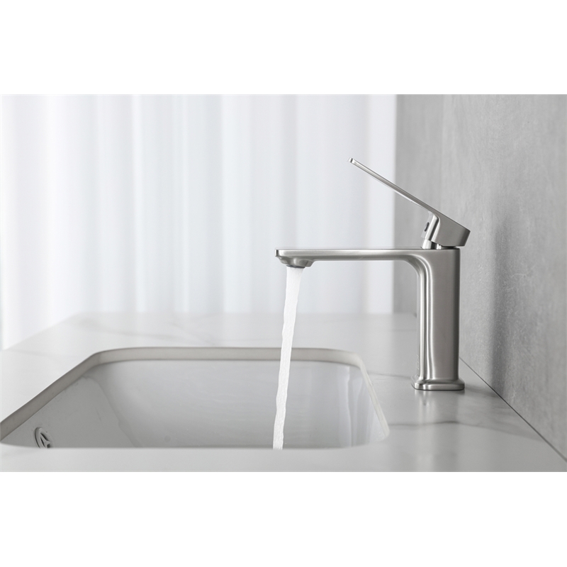 Pemberly Row Brass Single Hole Bathroom Faucet in Brushed Nickel