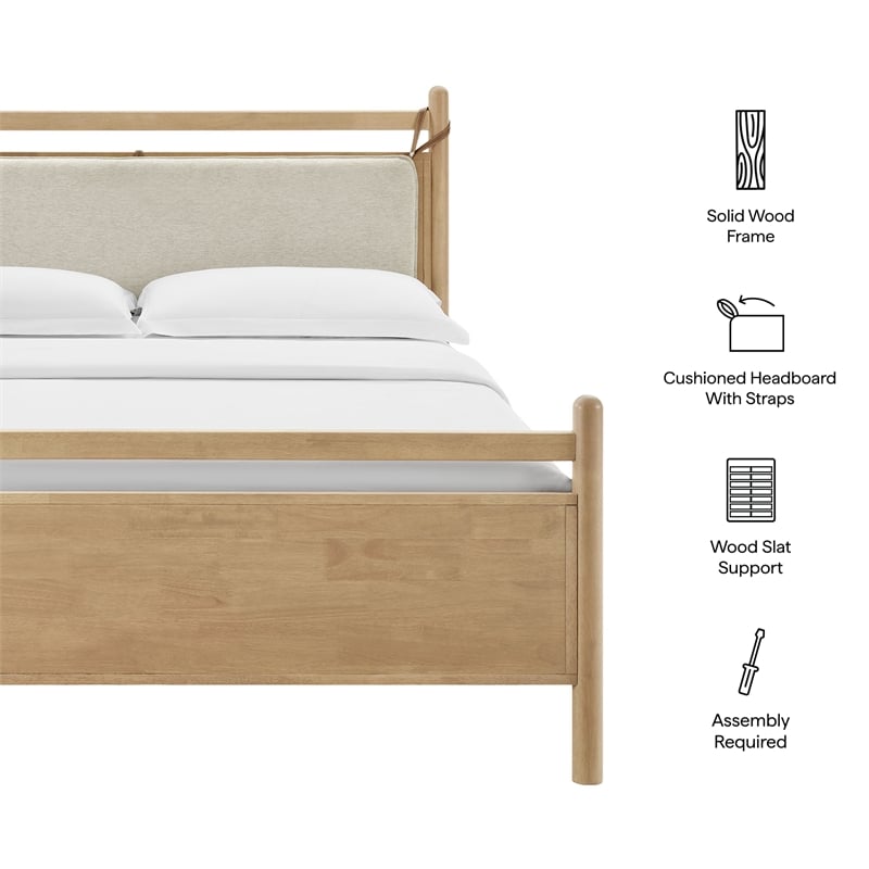 Pemberly Row King Platform Bed in Light Oak and Heathered Ivory Upholstery