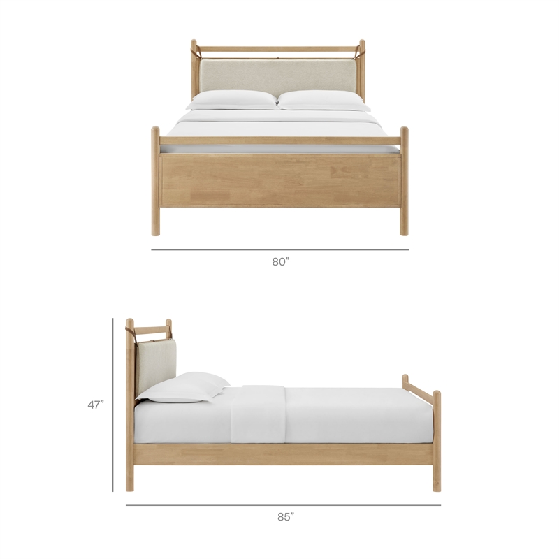Pemberly Row King Platform Bed in Light Oak and Heathered Ivory Upholstery