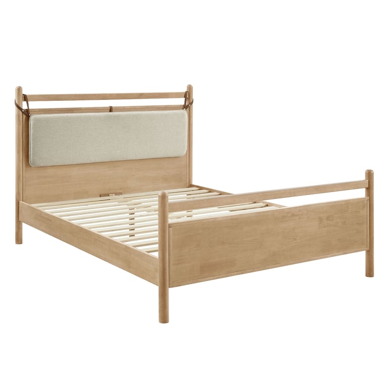 Pemberly Row King Platform Bed in Light Oak and Heathered Ivory Upholstery