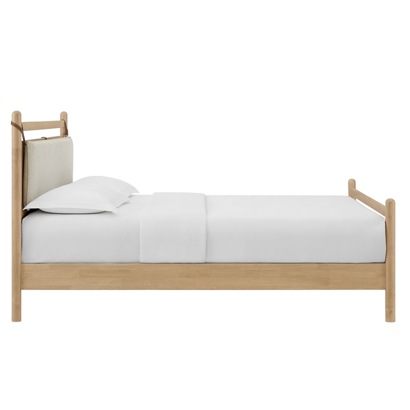 Pemberly Row King Platform Bed in Light Oak and Heathered Ivory Upholstery