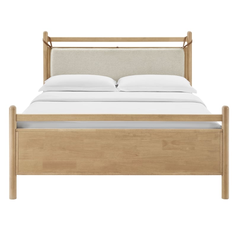 Pemberly Row King Platform Bed in Light Oak and Heathered Ivory Upholstery
