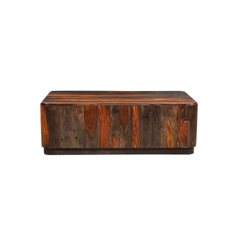 Pemberly Row Solid Sheesham Wood Block Coffee Table in Dark Brown