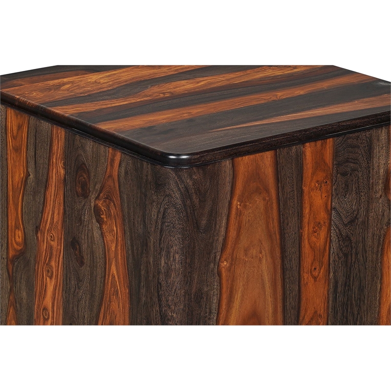 Pemberly Row Solid Sheesham Wood Block Coffee Table in Dark Brown